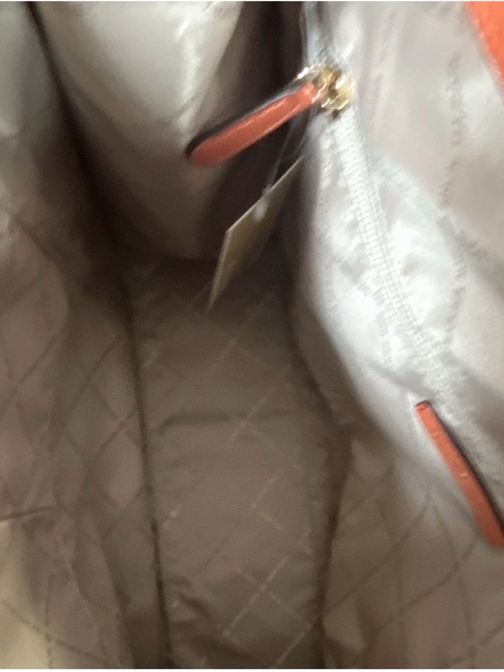 Michael Kors Brown MK Monogram Tote with Orange Trim - Picture 3 of 5